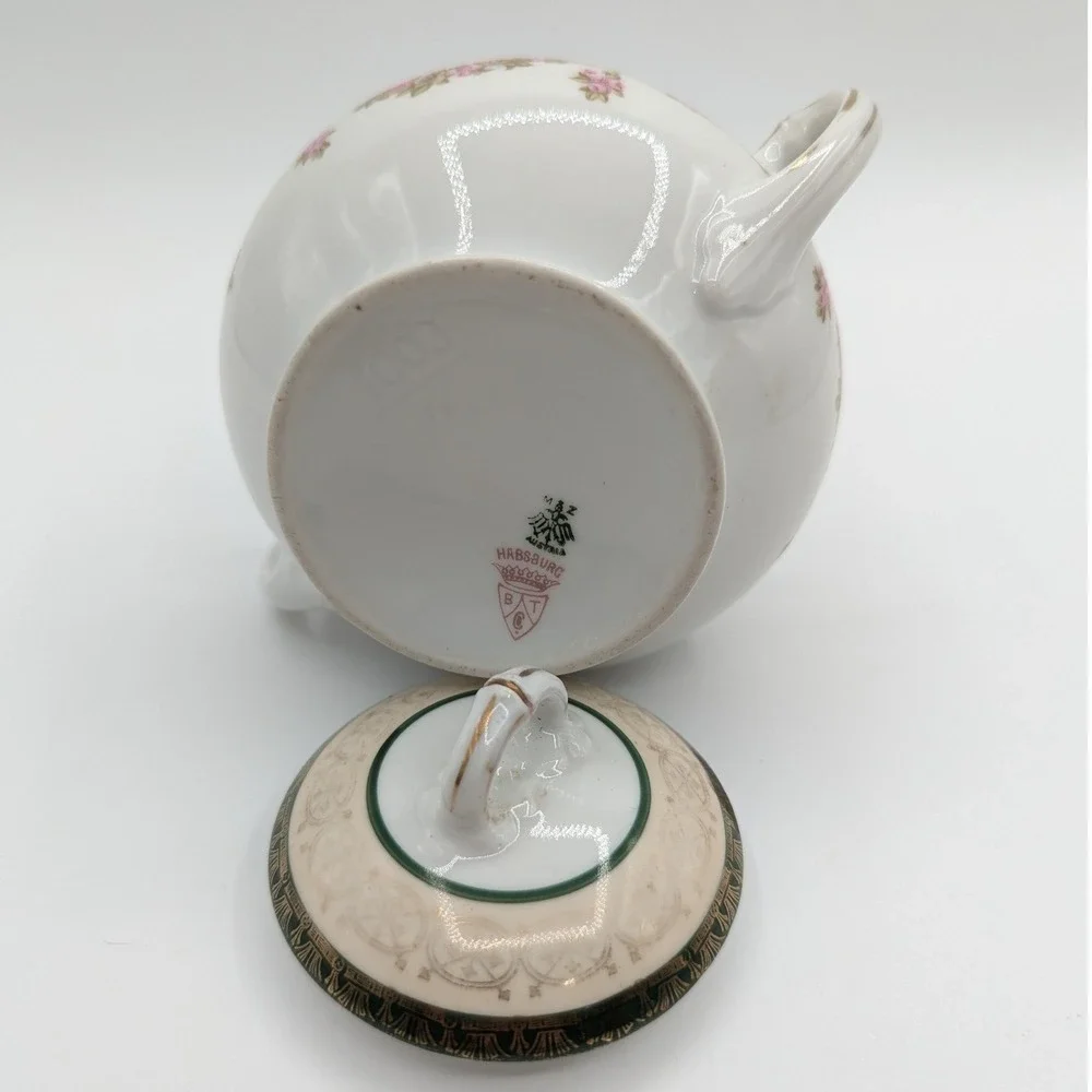 MZ Austria‎ Habsburg Sugar Bowl with Lid Pink Floral Gold Gilt Vintage